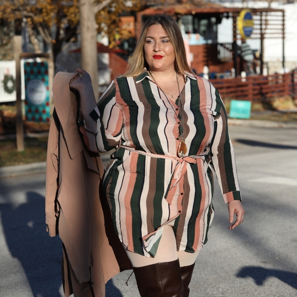 Stripe Me Down in this Plus Size Striped button down dress, Fall Fashion - Picture 2 of 8